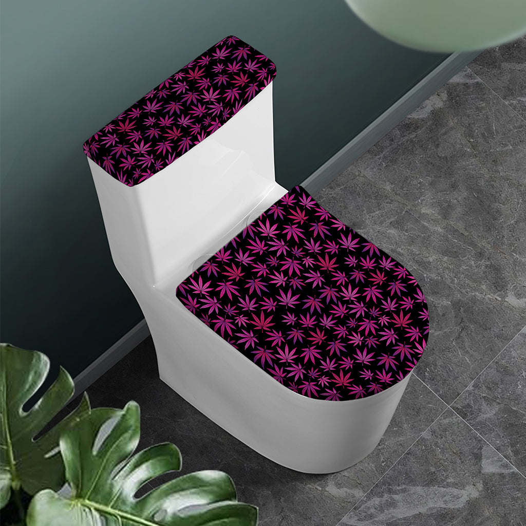 Purple Marijuana Leaf Pattern Print Toilet Lid And Tank Cover Set