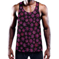 Purple Marijuana Leaf Pattern Print Men's Workout Tank Top