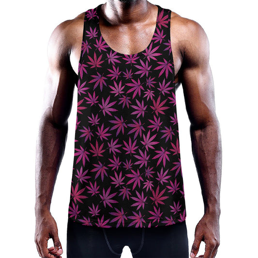Purple Marijuana Leaf Pattern Print Training Tank Top