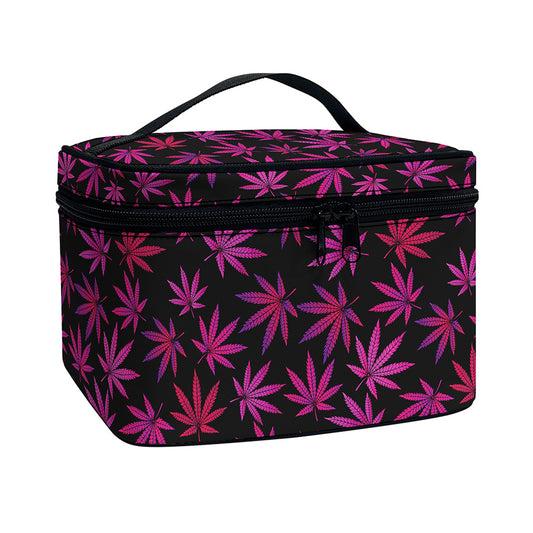 Purple Marijuana Leaf Pattern Print Travel Makeup Bag