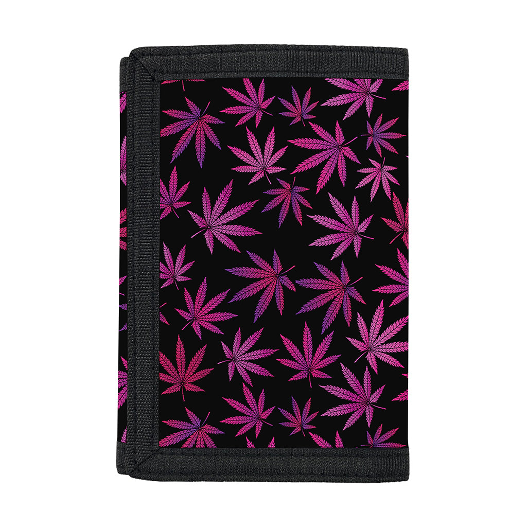Purple Marijuana Leaf Pattern Print Trifold Wallet