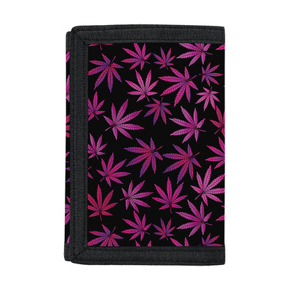 Purple Marijuana Leaf Pattern Print Trifold Wallet