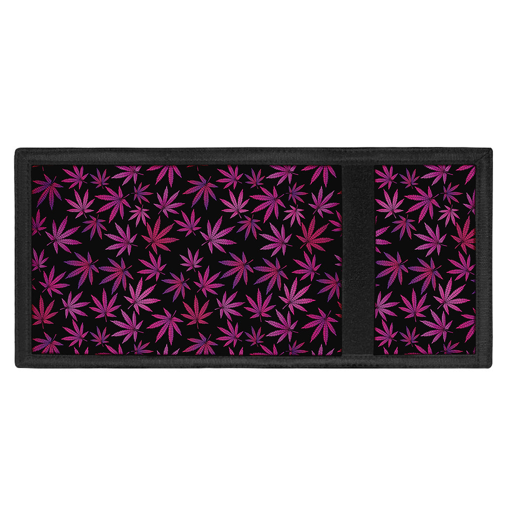 Purple Marijuana Leaf Pattern Print Trifold Wallet