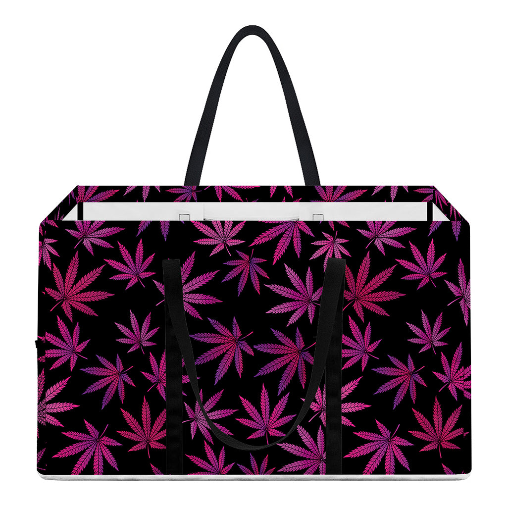 Purple Marijuana Leaf Pattern Print Utility Tote Bag