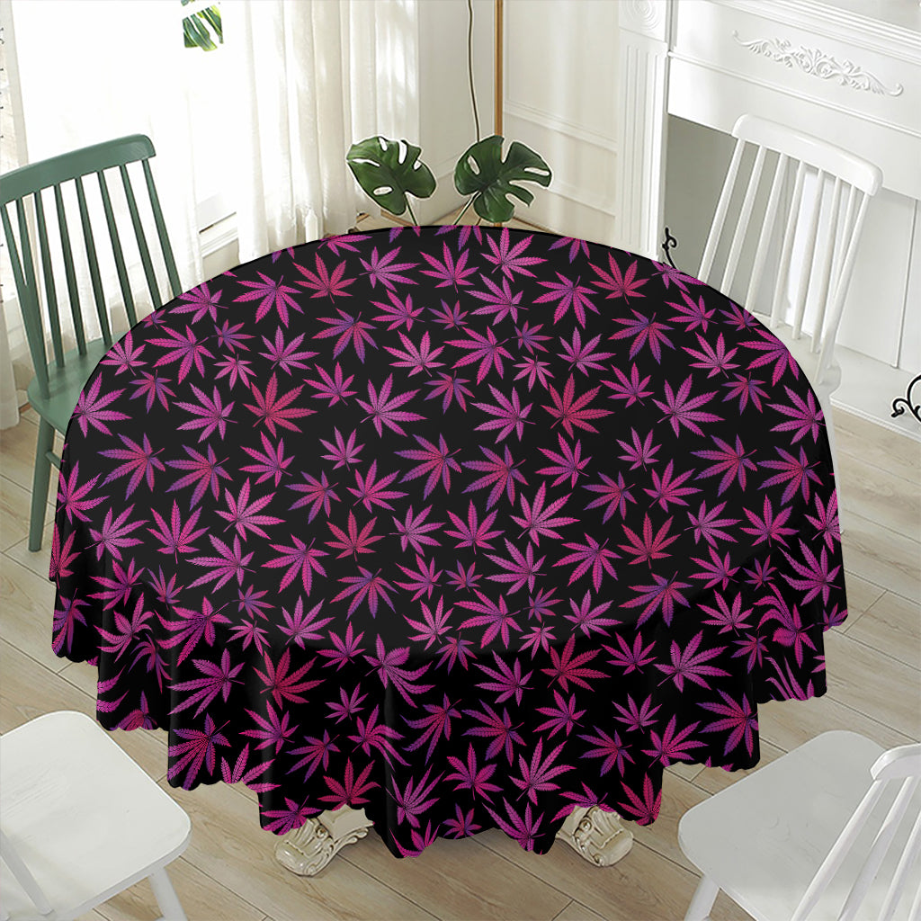 Purple Marijuana Leaf Pattern Print Waterproof Round Tablecloth