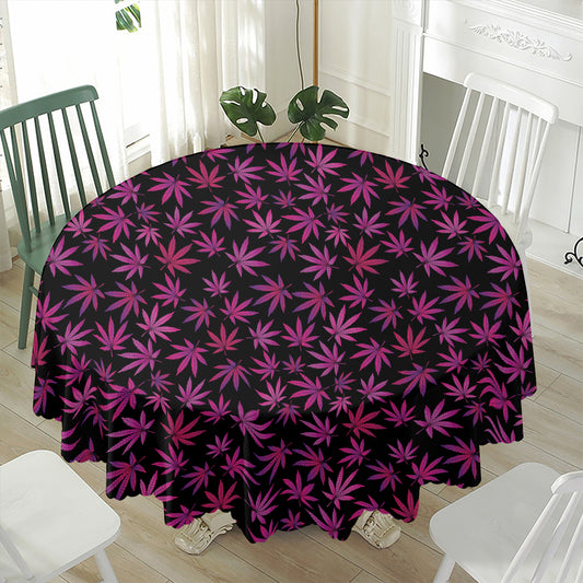 Purple Marijuana Leaf Pattern Print Waterproof Round Tablecloth