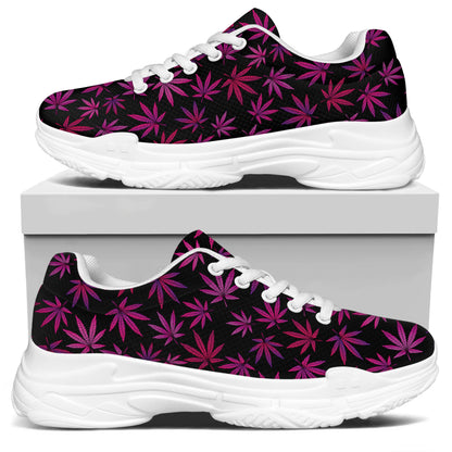 Purple Marijuana Leaf Pattern Print White Chunky Shoes