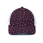 Purple Marijuana Leaf Pattern Print White Mesh Trucker Cap
