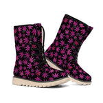 Purple Marijuana Leaf Pattern Print Winter Boots