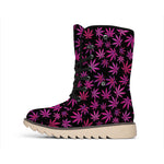 Purple Marijuana Leaf Pattern Print Winter Boots