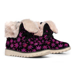 Purple Marijuana Leaf Pattern Print Winter Boots