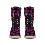 Purple Marijuana Leaf Pattern Print Winter Boots