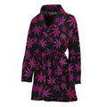 Purple Marijuana Leaf Pattern Print Women's Bathrobe