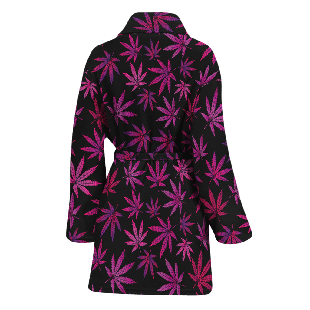 Purple Marijuana Leaf Pattern Print Women's Bathrobe