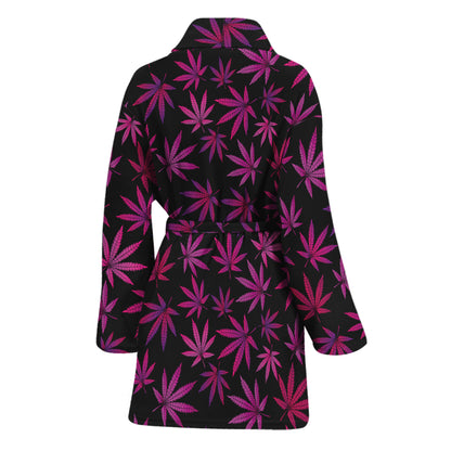 Purple Marijuana Leaf Pattern Print Women's Bathrobe