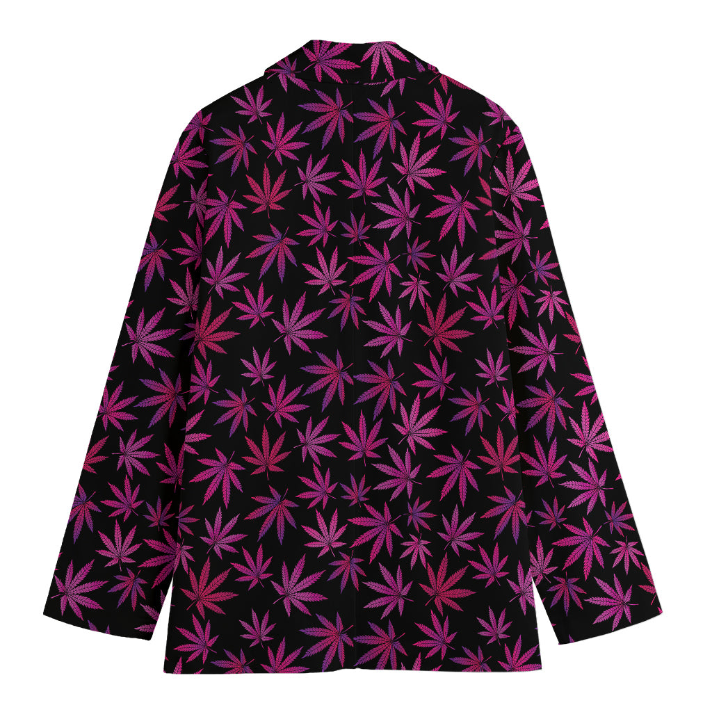 Purple Marijuana Leaf Pattern Print Women's Blazer