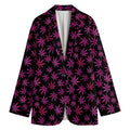 Purple Marijuana Leaf Pattern Print Women's Cotton Blazer