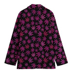 Purple Marijuana Leaf Pattern Print Women's Cotton Blazer