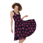 Purple Marijuana Leaf Pattern Print Women's Sleeveless Dress