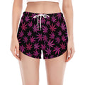 Purple Marijuana Leaf Pattern Print Women's Split Running Shorts
