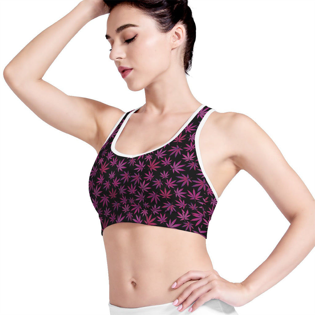 Purple Marijuana Leaf Pattern Print Women's Sports Bra