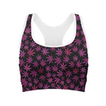 Purple Marijuana Leaf Pattern Print Women's Sports Bra