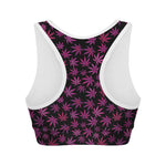 Purple Marijuana Leaf Pattern Print Women's Sports Bra