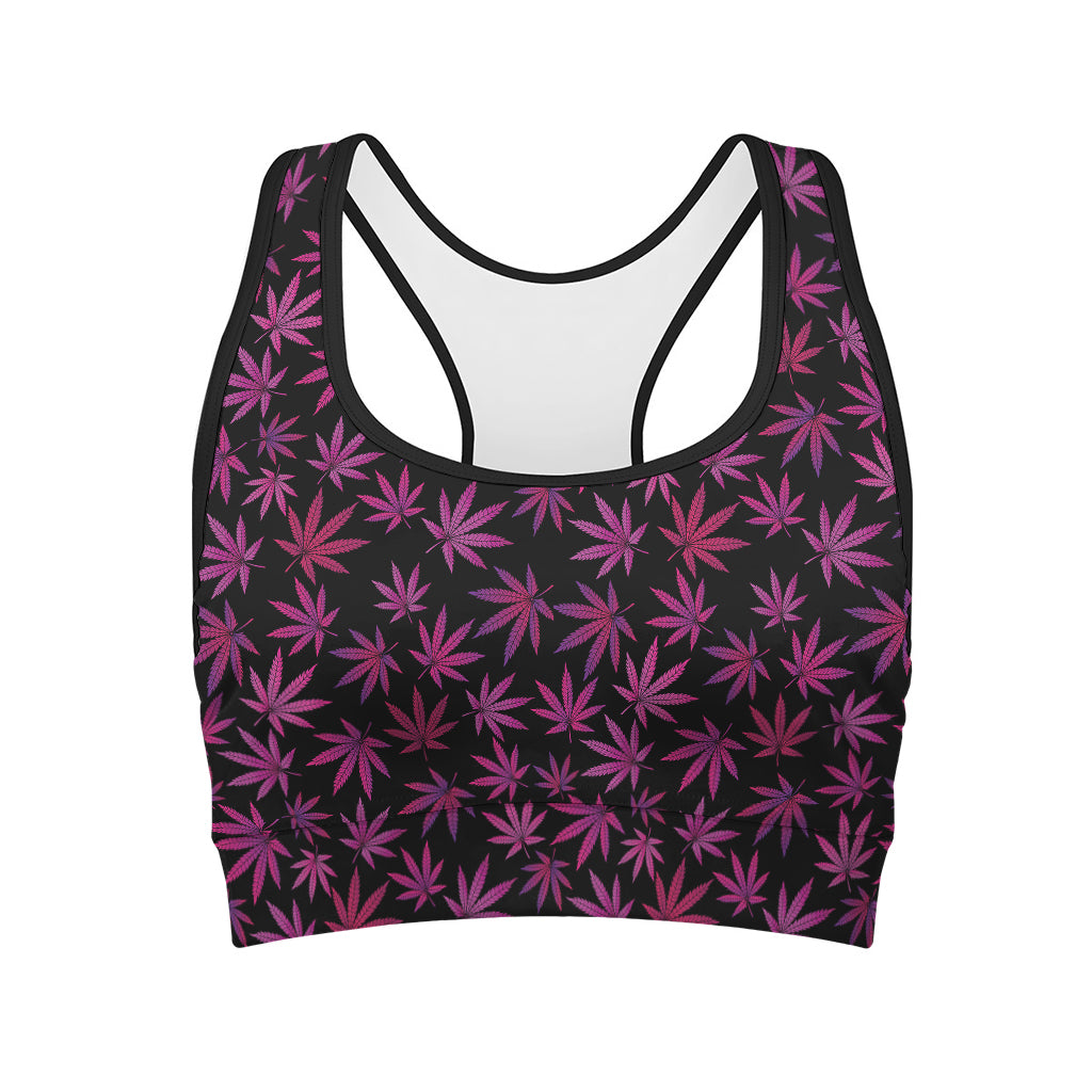 Purple Marijuana Leaf Pattern Print Women's Sports Bra