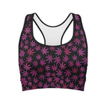 Purple Marijuana Leaf Pattern Print Women's Sports Bra