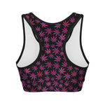Purple Marijuana Leaf Pattern Print Women's Sports Bra
