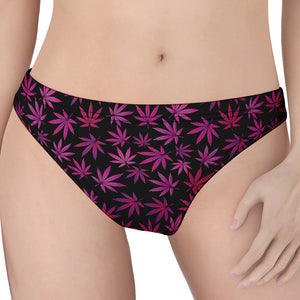 Purple Marijuana Leaf Pattern Print Women's Thong