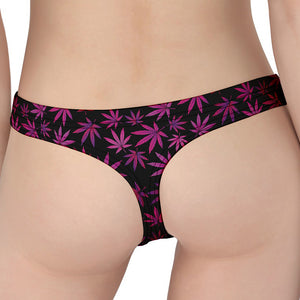 Purple Marijuana Leaf Pattern Print Women's Thong