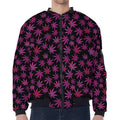 Purple Marijuana Leaf Pattern Print Zip Sleeve Bomber Jacket