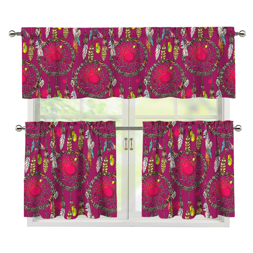 Purple Native Dream Catcher Print 3 Piece Kitchen Curtains