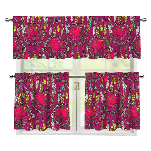 Purple Native Dream Catcher Print 3 Piece Kitchen Curtains
