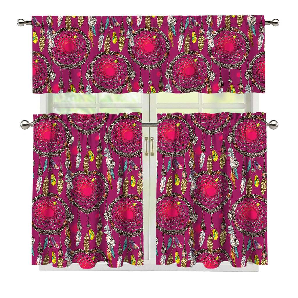 Purple Native Dream Catcher Print 3 Piece Kitchen Curtains