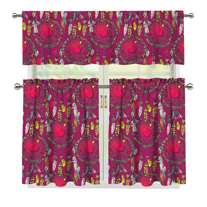Purple Native Dream Catcher Print 3 Piece Kitchen Curtains