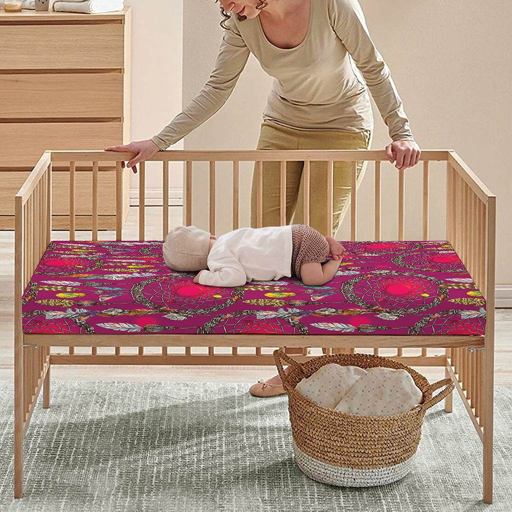 Purple Native Dream Catcher Print Baby Crib Sheet