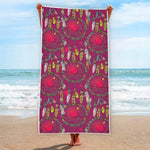 Purple Native Dream Catcher Print Beach Towel