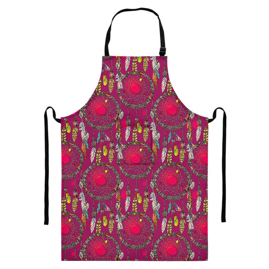 Purple Native Dream Catcher Print Bib Apron With Pocket