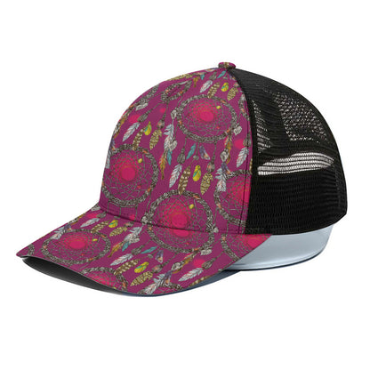 Purple Native Dream Catcher Print Black Mesh Trucker Cap