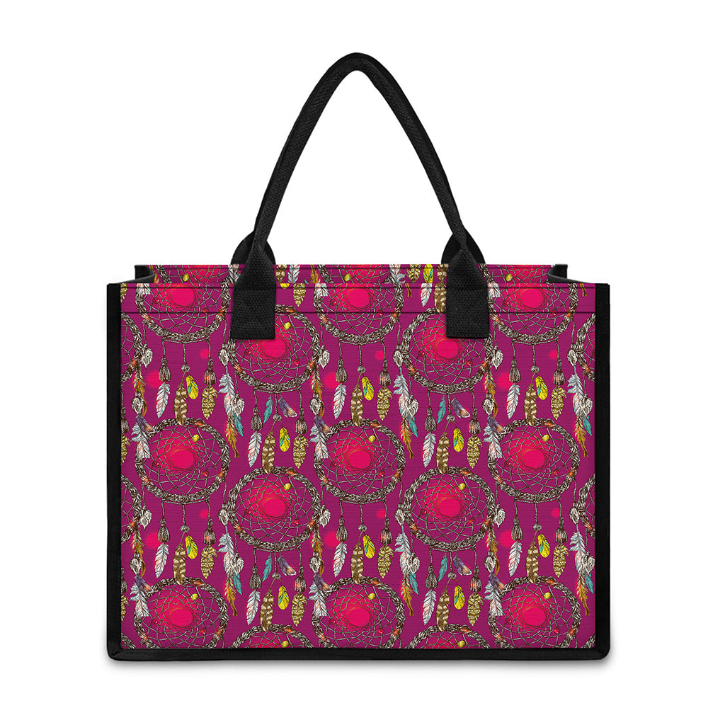 Purple Native Dream Catcher Print Canvas Tote Bag
