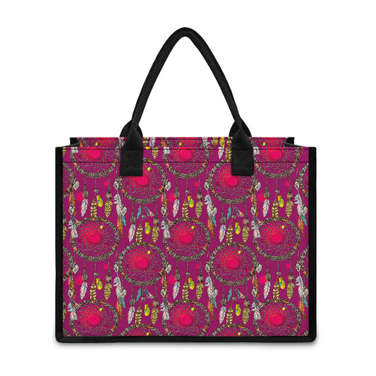 Purple Native Dream Catcher Print Canvas Tote Bag