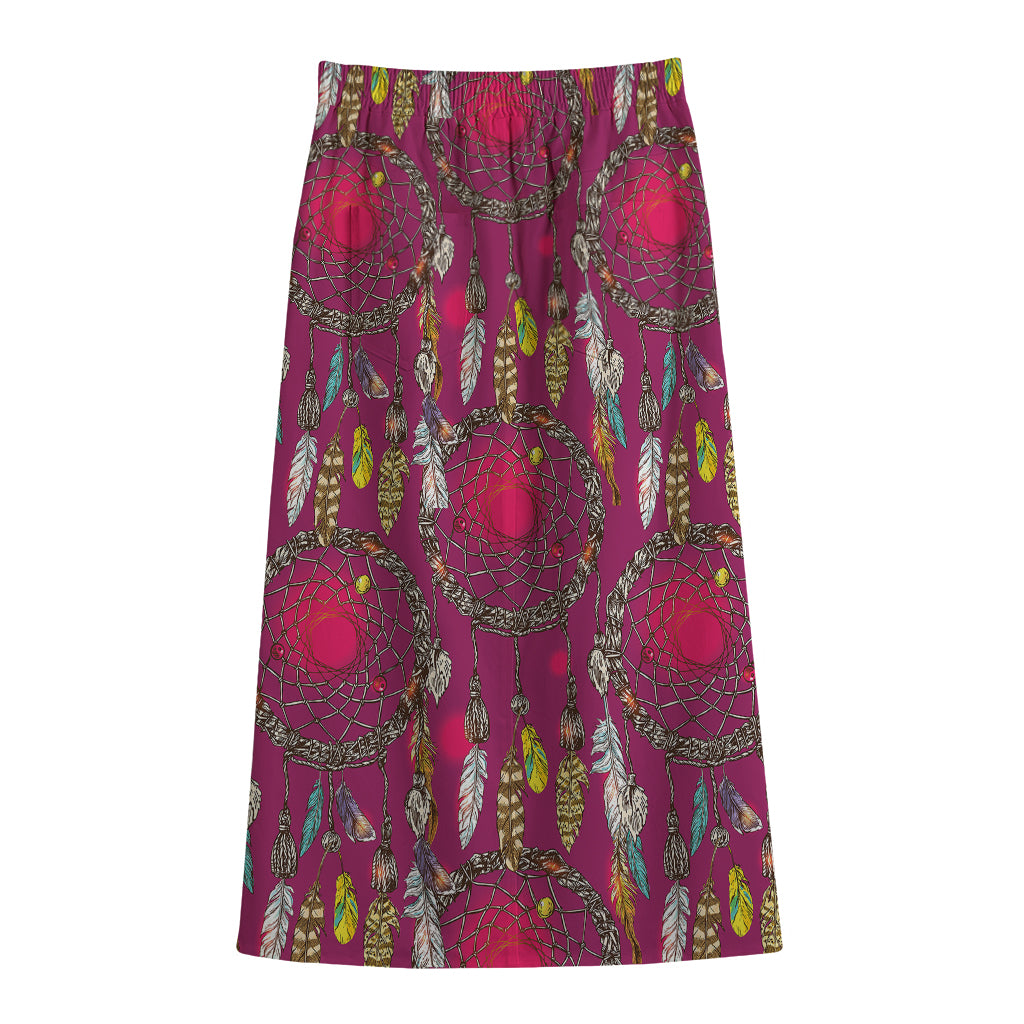 Purple Native Dream Catcher Print Cotton Front Slit Maxi Skirt