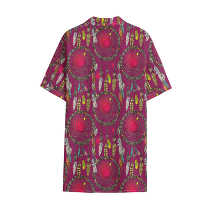 Purple Native Dream Catcher Print Cotton Hawaiian Shirt
