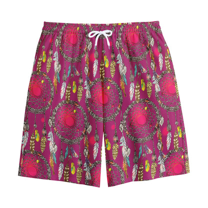 Purple Native Dream Catcher Print Cotton Shorts