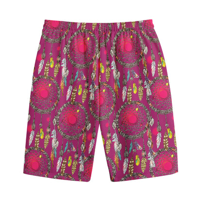 Purple Native Dream Catcher Print Cotton Shorts