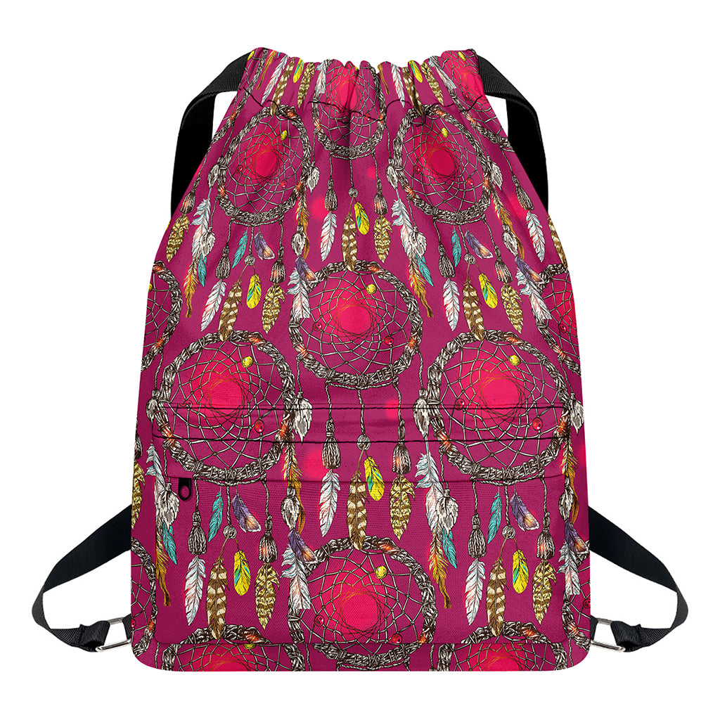Purple Native Dream Catcher Print Drawstring Backpack