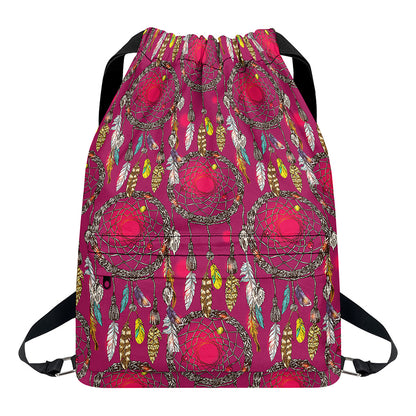 Purple Native Dream Catcher Print Drawstring Backpack