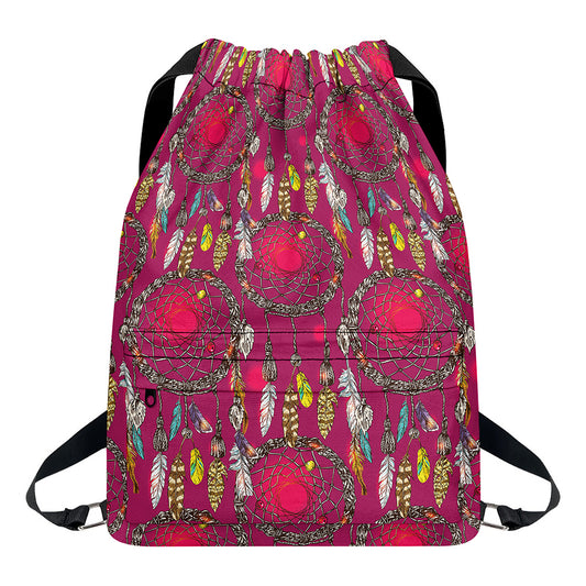 Purple Native Dream Catcher Print Drawstring Backpack